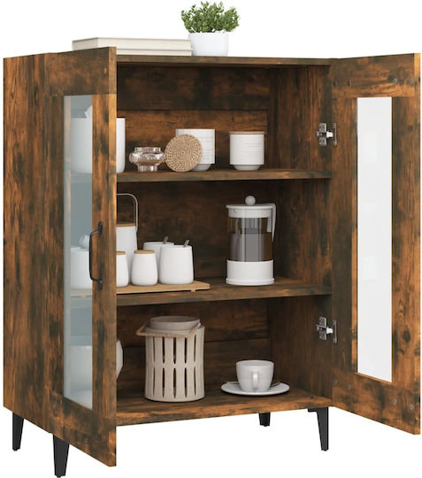 Living Room Display Cabinet Made of Particle Board with Smoky Glass Oak 69.5x34x90cm