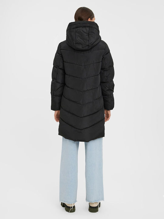 Vero Moda Women's Long Puffer Jacket for Winter with Hood Black