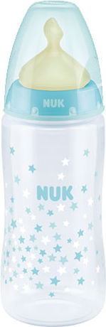 Nuk Πλαστικό Μπιμπερό First Choice Plus Temperature Control Κατά των Κολικών με Θηλή Καουτσούκ 300ml για 0+ μηνών Σιέλ Αστεράκια