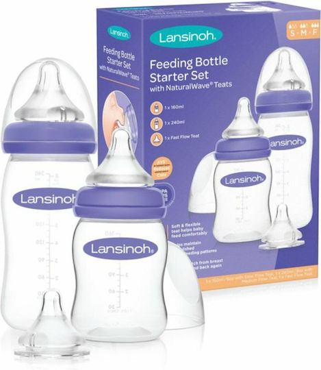 Lansinoh Module Biberoane Bebelusi Din Plastic Starter Set Cu Tetină Din Silicon Pentru 3+ Luni 240ml