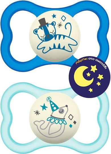 Mam Orthodontic Pacifiers Silicone Air Teddy Bear-Fox Blue-Blue Night for 16+ months 2pcs
