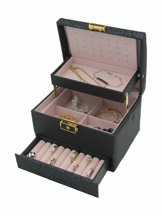 Cx1704 Velvet Jewellery Box with Drawer and Mirror Black