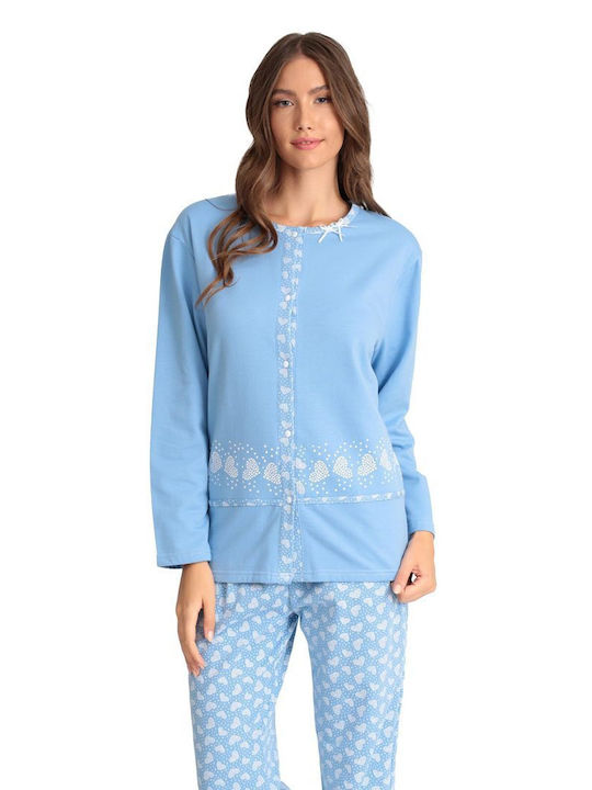 Lydia Creations De iarnă Set Pijamale pentru Femei De bumbac Albastru deschis