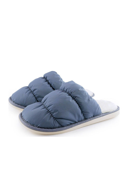 Winter Women's Slippers with Fur Blue