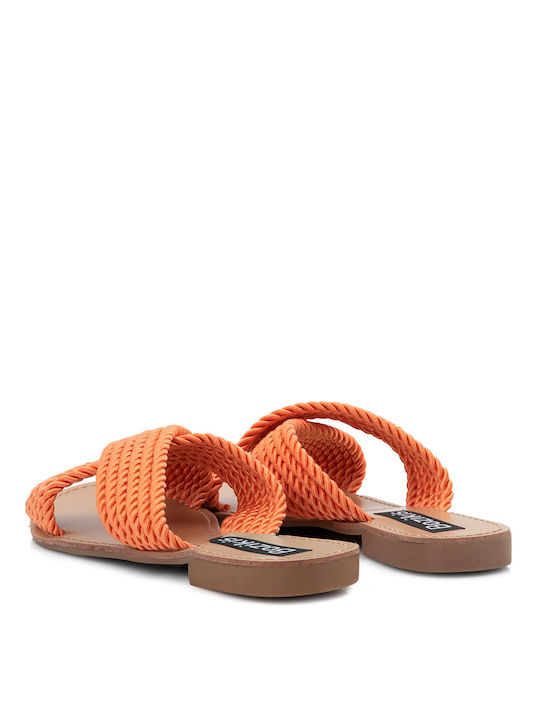 Bozikis Leather Women's Flat Sandals In Orange Colour