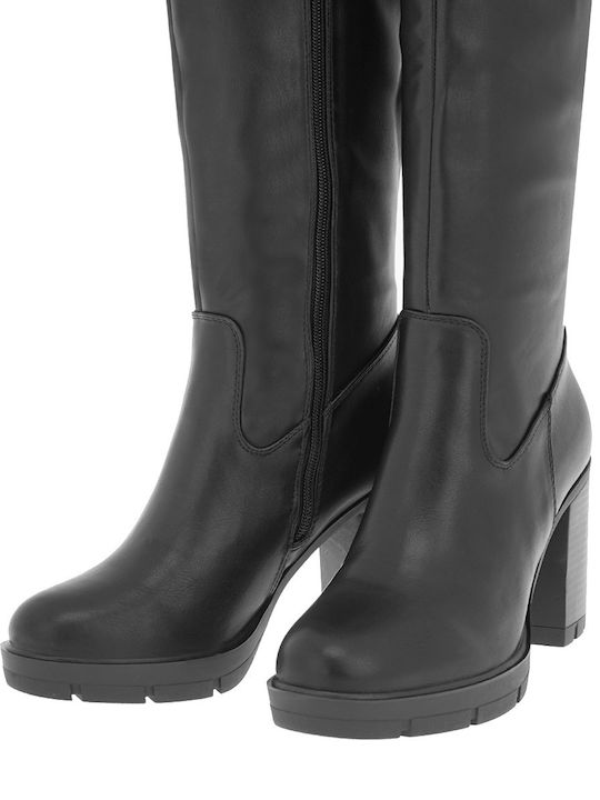 Synthetic Leather High Heel Women's Boots with Zipper Black
