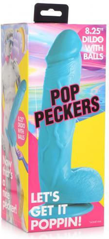 Pop Peckers Poppin Dildo With Balls Glass Dildo with Balls and Suction Cup Blue 20cm