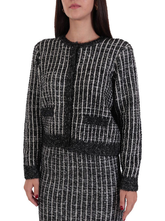 Kurze Gestrickte Damen Strickjacke mit Reissverschluss Weiß