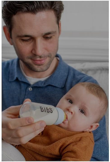 Bibs Glass Baby Bottle Anti-Colic with Rubber Teat for 0+ Months Grey Cloud 110ml