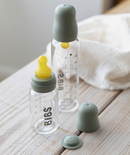 Bibs Glass Baby Bottle with Silicone Teat for 0+ Months Green Sage 225ml