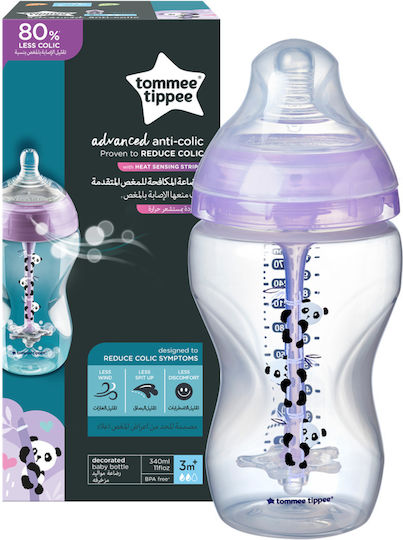 Tommee Tippee Πλαστικό Μπιμπερό Advanced Anti-Colic Κατά των Κολικών με Θηλή Σιλικόνης 340ml για 3+ μηνών Purple Panda