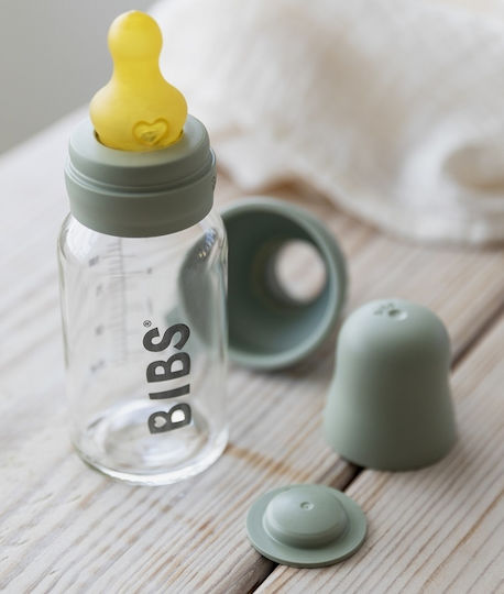 Bibs Glass Baby Bottle with Silicone Teat for 0+ Months Green Sage 225ml