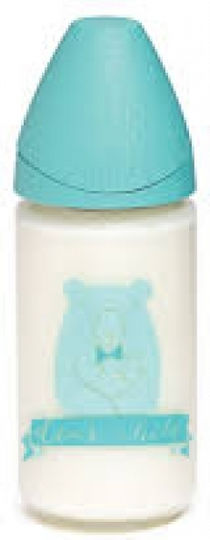 Suavinex Glass Baby Bottle Meaningful Life with Silicone Nipple for 0+, 0+ m, months Turquoise Bear - Turquoise 240ml