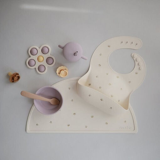 Mushie Waterproof Bib Silicone with Button & Pocket Beige