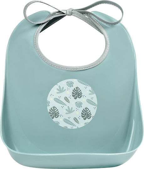 Beaba Jungle Wasserdicht Lätzchen Kunststoff mit Spitzenband & Tasche Petrol Blau