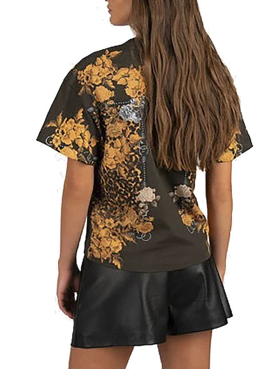 Guess Γυναικείο T-shirt Floral Μαύρο