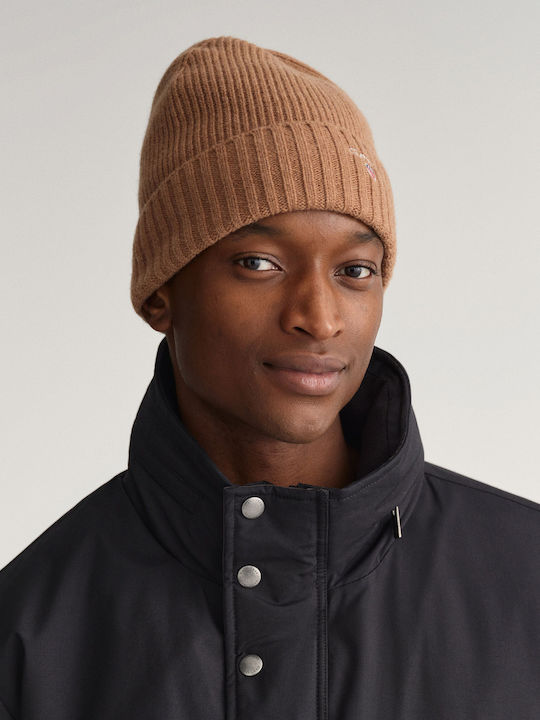 Gant Beanie Ανδρικός Σκούφος με Rib Πλέξη Sandybrown