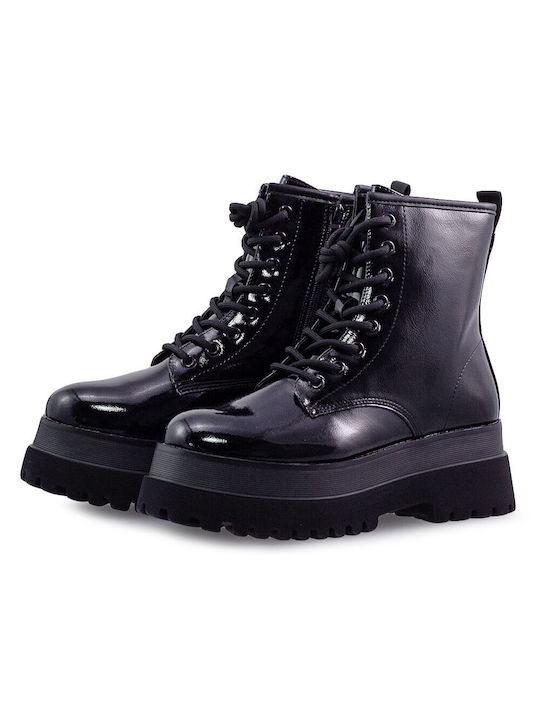 Women's Patent Leather Ankle Boots Black
