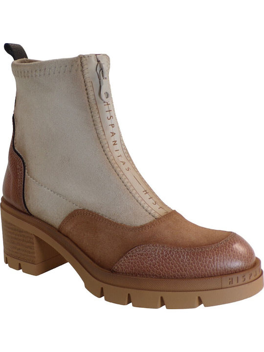 Suede Women's Chelsea Boots with Medium Heel Almond/Velour