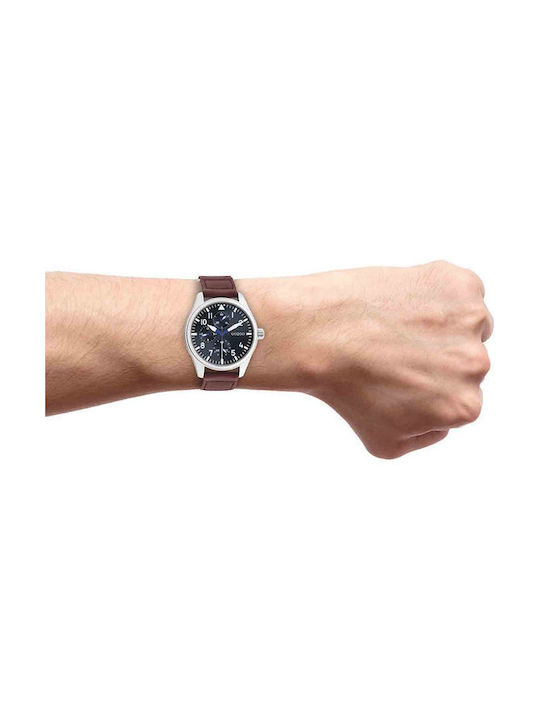 Oozoo Timepieces Uhr Chronograph Batterie mit Braun Lederarmband