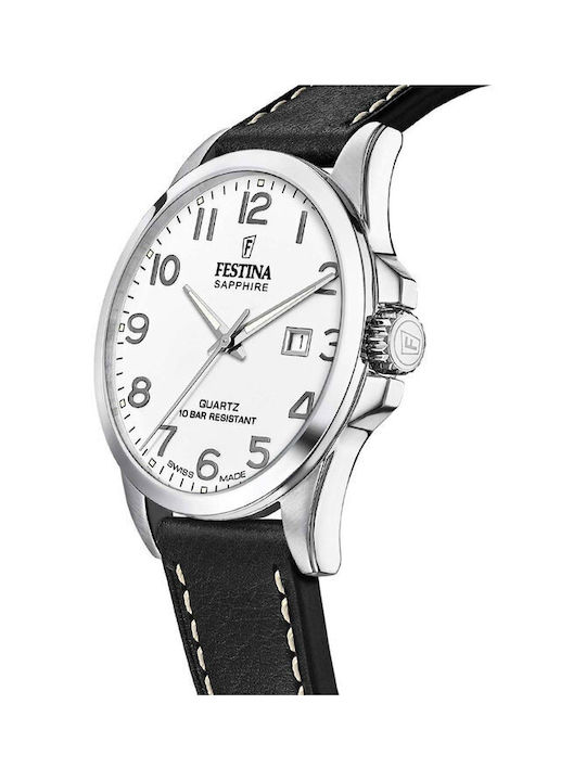 Festina Watch Battery with Black Leather Strap