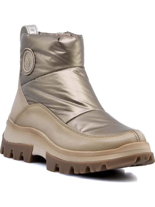 Leather Women's Ankle Boots Platform Gold