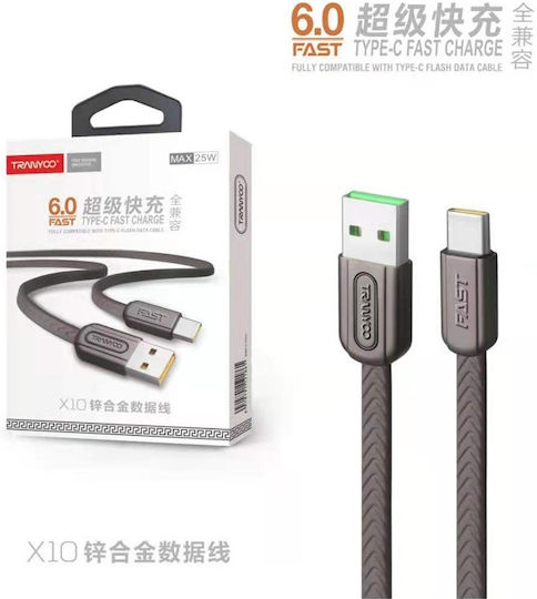 Tranyoo X10-C Braided USB 2.0 Cable USB-C male - USB-A Μαύρο 1m