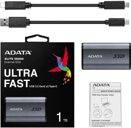 Adata Elite SE880 USB-C Външен SSD 1000ГБ 2.5" Сив