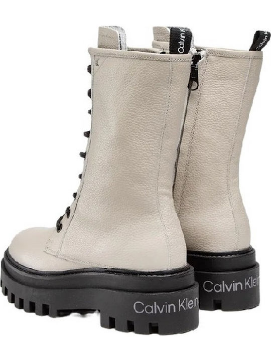 Leder Stiefeletten Damen Beige