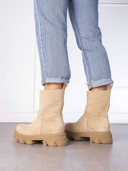 Suede Women's Ankle Boots Beige