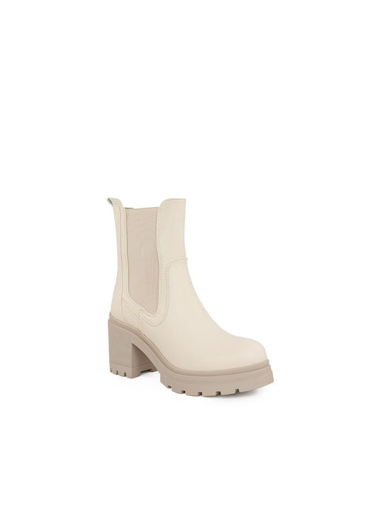 Seven Women's Chelsea Boots with High Heel Beige