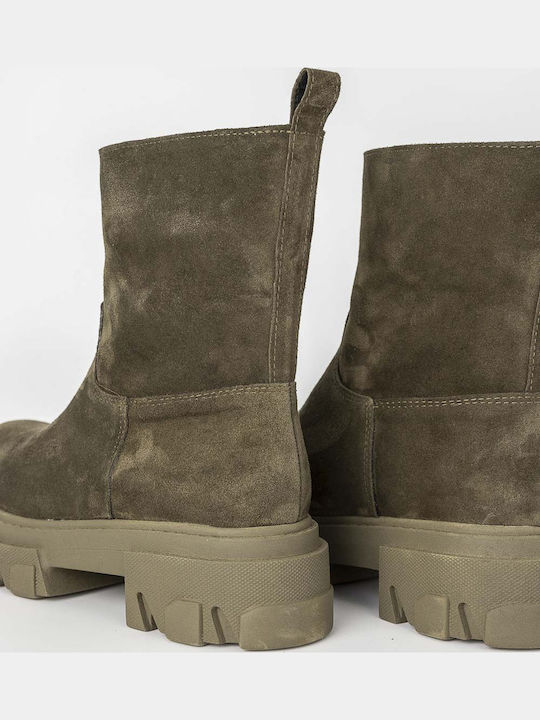 Suede Γυναικεία Μποτάκια Λαδί