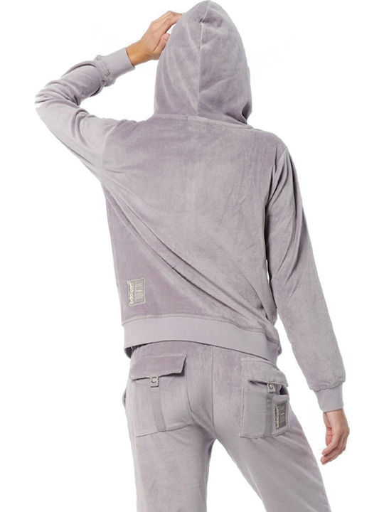 071222 Women's Sweatshirt Jacket Velvet Hooded Light Grey