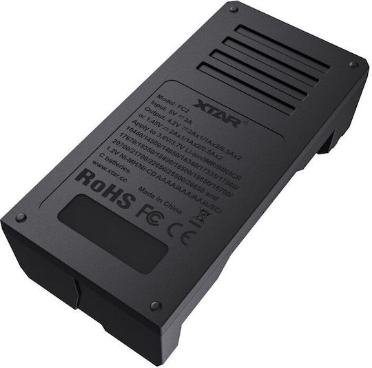 XTAR FC2 USB Battery Charger for 2 Li-ion/Ni-Cd/Ni-MH Batteries Size AA/AAA/18650/21700/16340/26650/14500