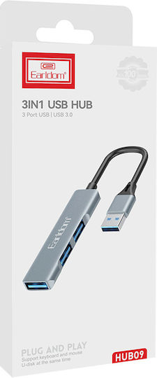 Earldom Hub 3 Θυρών USB 2.0 με σύνδεση USB-A Ασημί