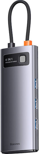 Baseus Metal Gleam Series 4-in-1 Hub 4 Ports USB 3.0 with USB-C Connection Gray