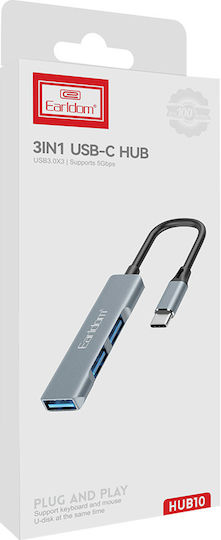 Earldom Hub 3 Porturi USB 2.0 cu Conectare USB-C Argintiu