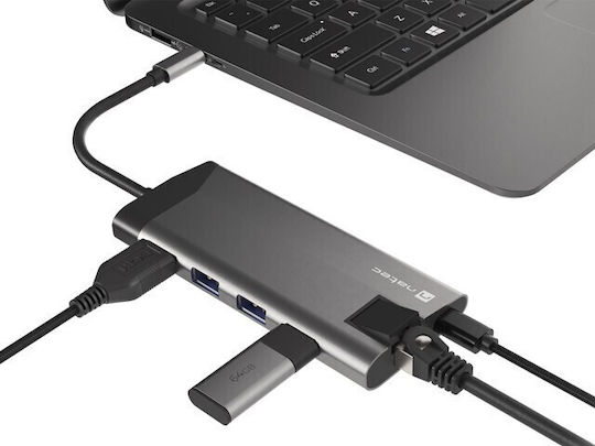 Natec Fowler Plus USB-C Stație de andocare cu HDMI 4K Ethernet Gri
