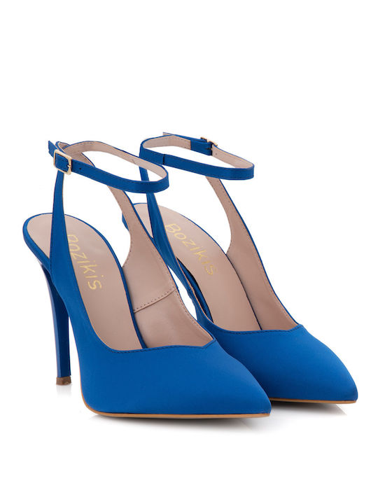 Bozikis Pointed Toe Stiletto Blue High Heels with Strap