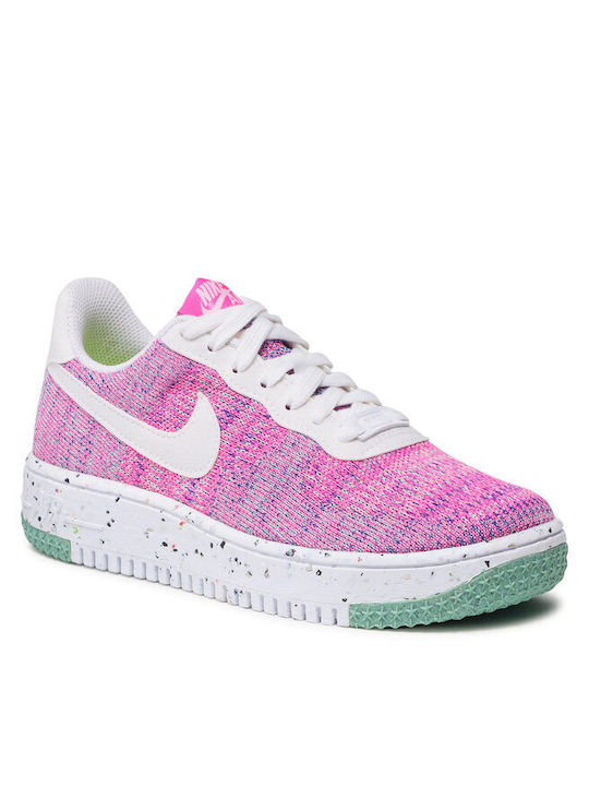 Nike Air Force 1 Crater Flyknit Γυναικεία Sneakers Fuchsia Glow / Pink Blast / Green Glow / White