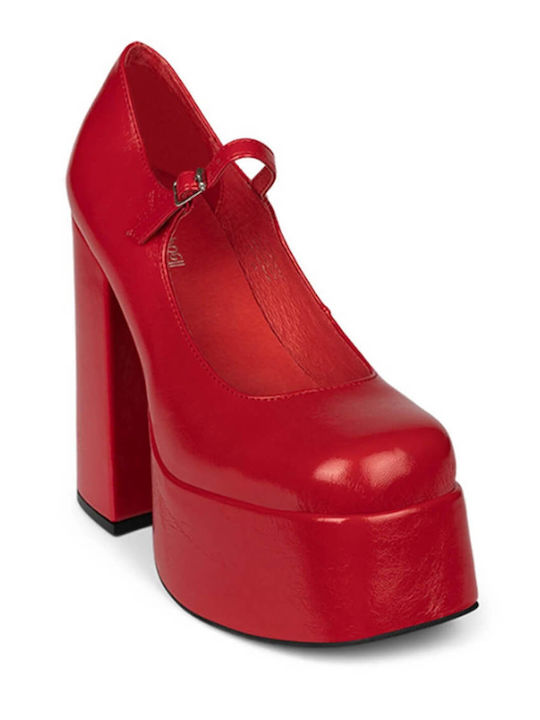 Jeffrey Campbell Patent Leather Red High Heels with Strap Mary Jane 0101003718