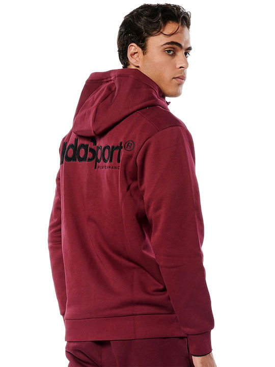 Body Action Men's Sweatshirt Jacket with Hood Burgundy