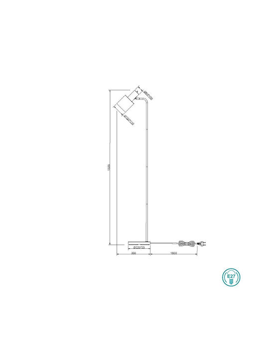 Trio Lighting Adam Floor Lamp H153.5xW35cm. with Socket for Bulb E27 Gold