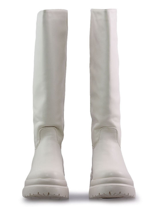 Synthetic Leather Women's Boots with Rubber Beige