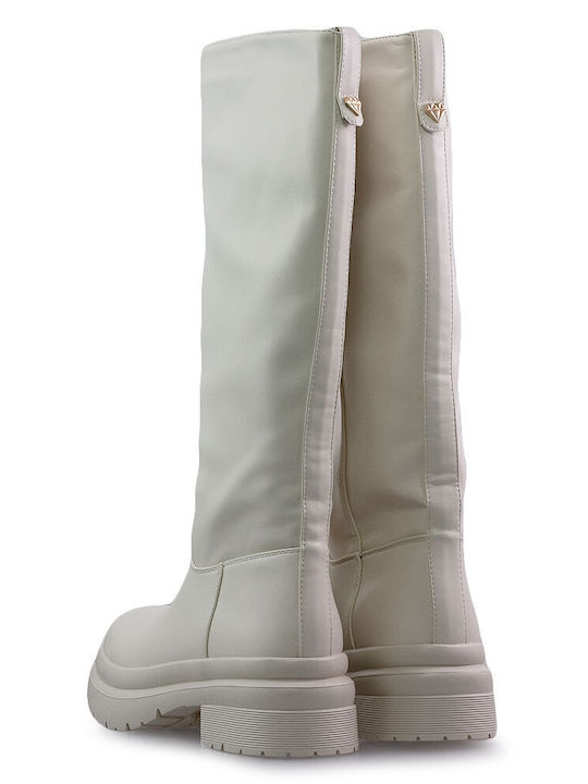 Synthetic Leather Women's Boots with Rubber Beige
