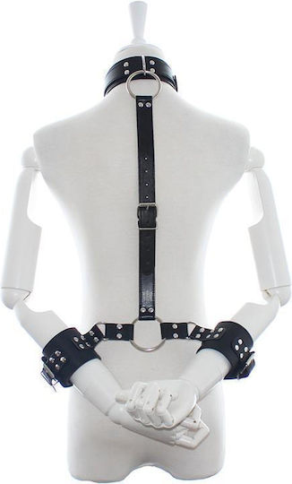 Fetish Addict Adjustable Collar with Restraints Σετ για Δέσιμο Λαιμού & Άκρων Black