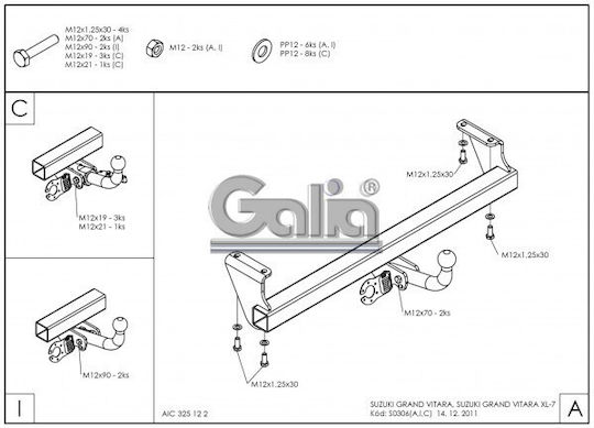 Galia Κοτσαδόρος Αυτοκινήτου Suzuki Grand Vitara 3θυρο 5θυρο 1998 - 2005 με Βίδες Μέγιστης Έλξης 1850kg με Βίδες