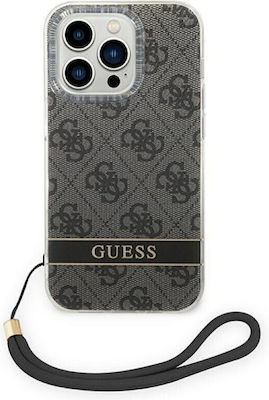 Guess 4G Print Strap Umschlag Rückseite Kunststoff Schwarz (iPhone 14 Pro) GUOHCP14LH4STK