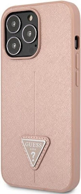 Guess Saffiano Triangle Logo Plastic Back Cover Pink (iPhone 14 Pro)