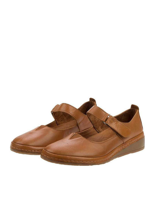 Lederne Damen Ballerinas in Tabac Braun Farbe